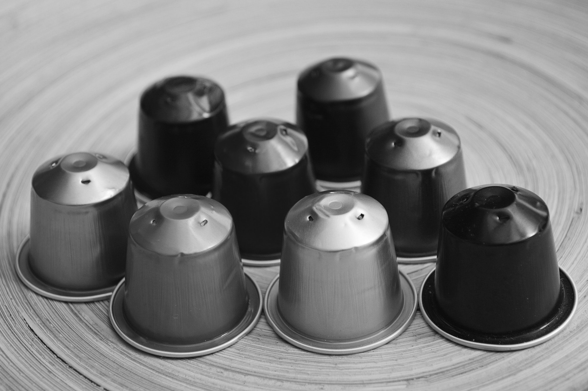 Coffee pods upended on a table