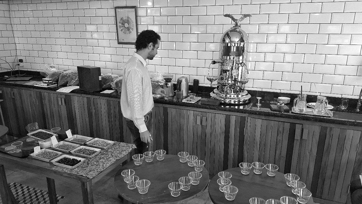 Jonas Ferraresso in the cupping room