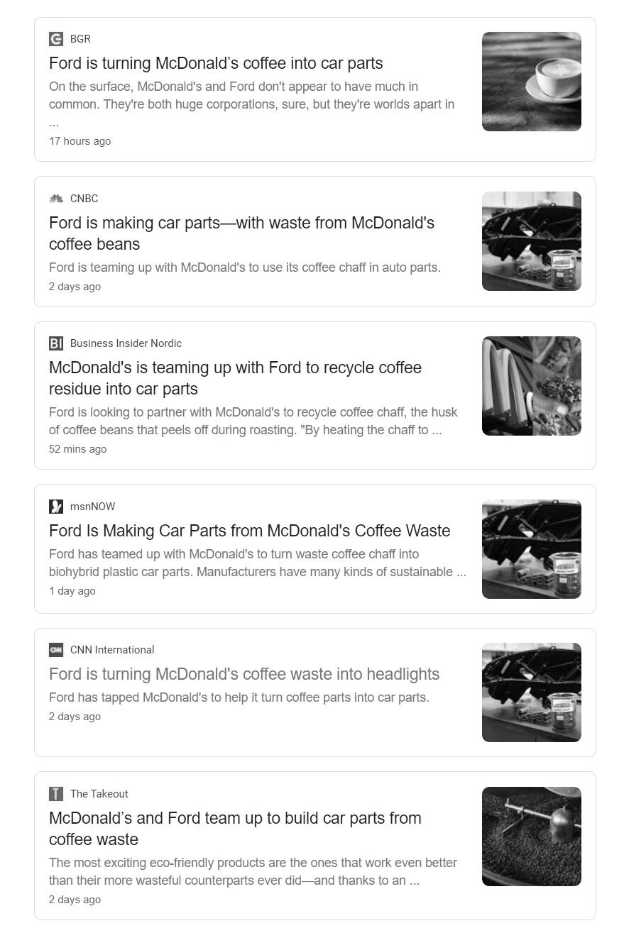 Screenshot of news reports about Ford and McDonald’s