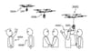A line drawing showing how a drone would deliver coffee to people standing in a group